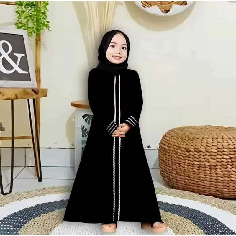 Abaya Kaftan Anak Gamis Anak Warna Hitam Untuk Anak Usia 5 Sampai 8 tahun Bahan Kringkel