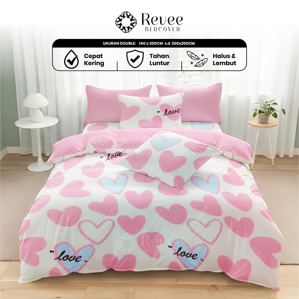 Revee Bedcover - Sprei & Bedcover Set Valentine Pink Mix Pink Ukuran Lengkap 140x200/180x200/160x200