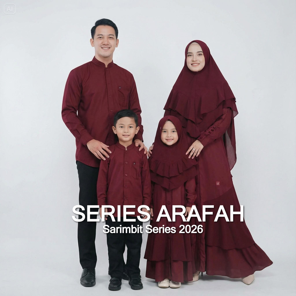 Arra Keluarga Couple Lebaran Arafah Maroon Sarimbit Baju Family Muslim
