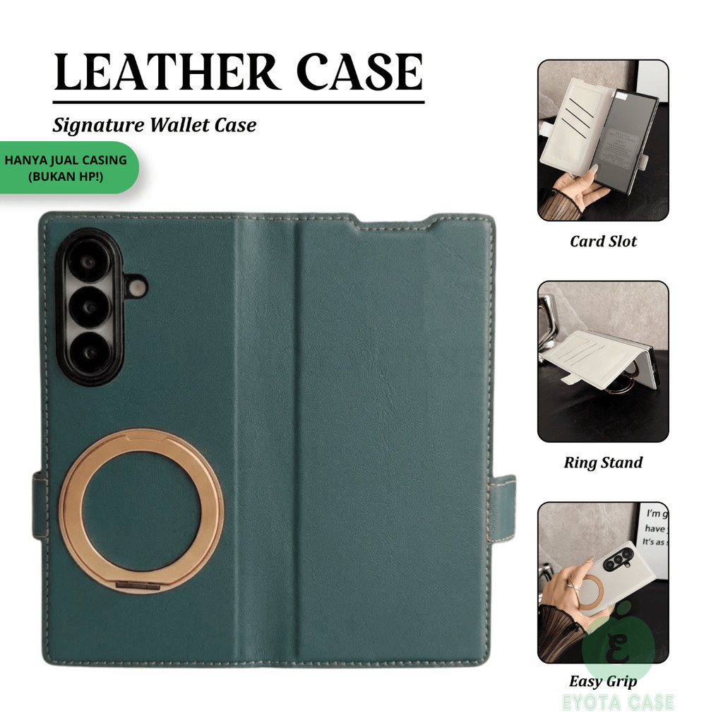 EY-290 Signature Leather Wallet Case Untuk Samsung Z Fold 7 6 5/ Zfold 5 6 7 Wallet Flip Cover Ring 
