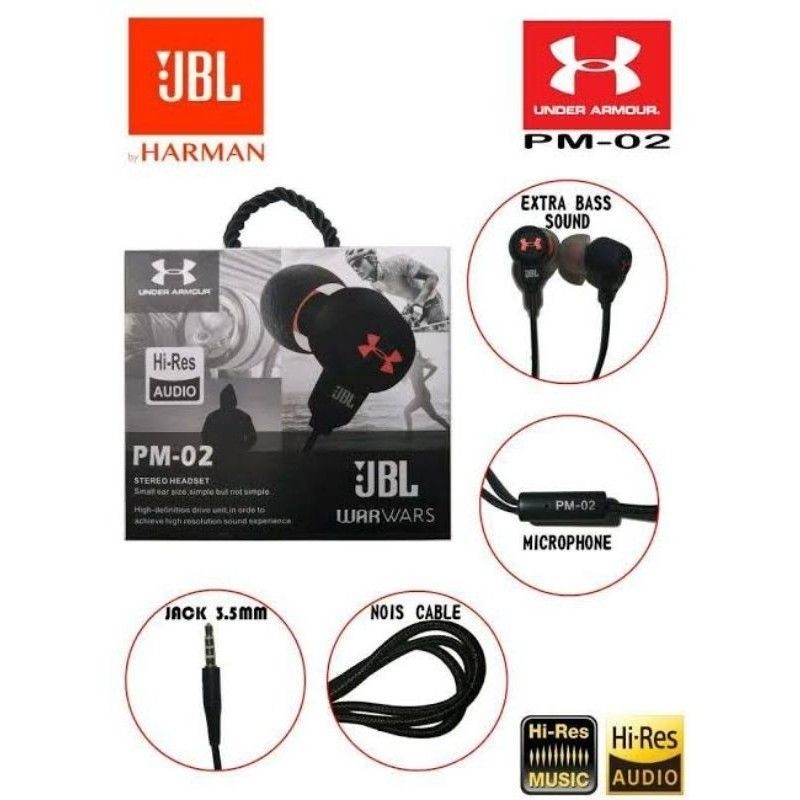 NEW [PROMO] JBL PM-02 ORI HEADSET HI-RES AUDIO STEREO SUPER BASS ADA MIC BISA BUAT TELP EARPHONE