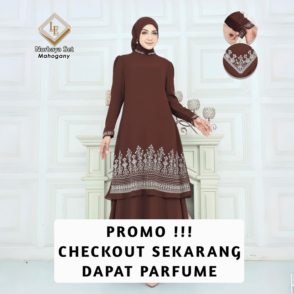 Gamis Kurung Melayu Nurbaya set Hijab Bordir Baju Kurung Malaysia Gamis Kondangan Gamis Pesta | AC5
