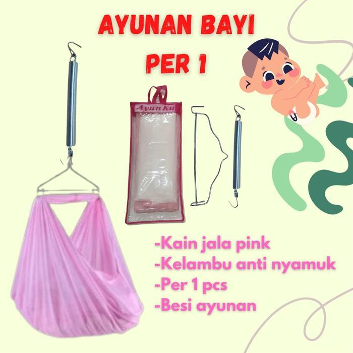 Ayunan Bayi Set PER 1 Jumbo Ayunku - 1 Paket Perlengkapan Bayi ayunan  cable Kelambu - Pink, PER 1 (