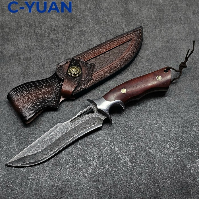 Bushcraft Damascus Knife FBD002 Pisau Outdoor Camping Survival Tajam Kuat Serbaguna