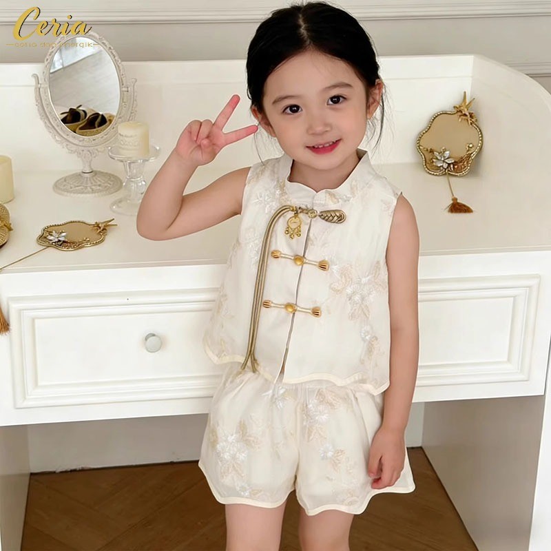 Ceria-Setelan Baju Anak Perempuan 1-6 Tahun/Set dua potong gaya Tiongkok