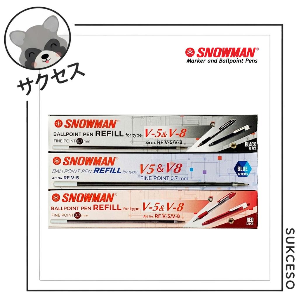 LUSINAN Snowman Refill Pulpen V5 0.7mm Black, Blue, & Red