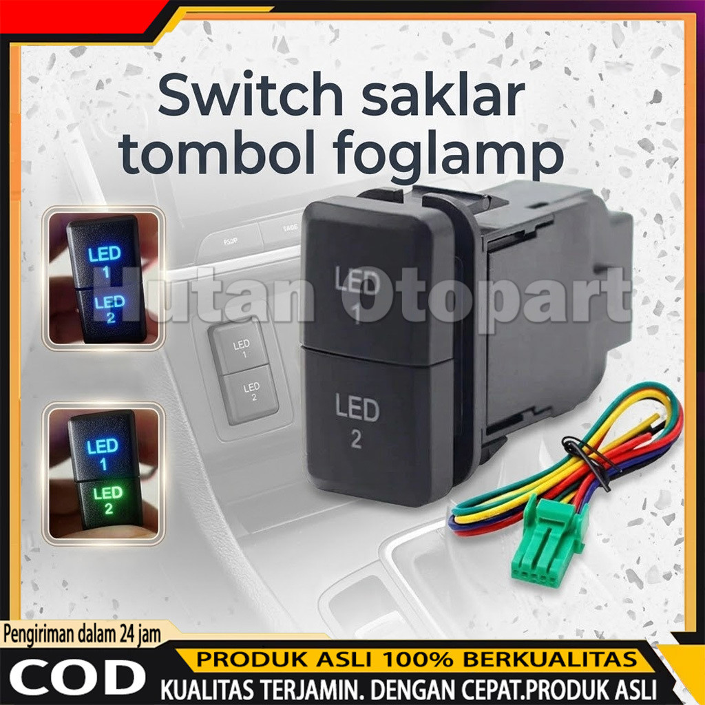 COD - Saklar Foglamp 2 Tombol Switch Tombol Lampu Tembak Kabut Mobil DRL Projie 12V Komplit Socket K