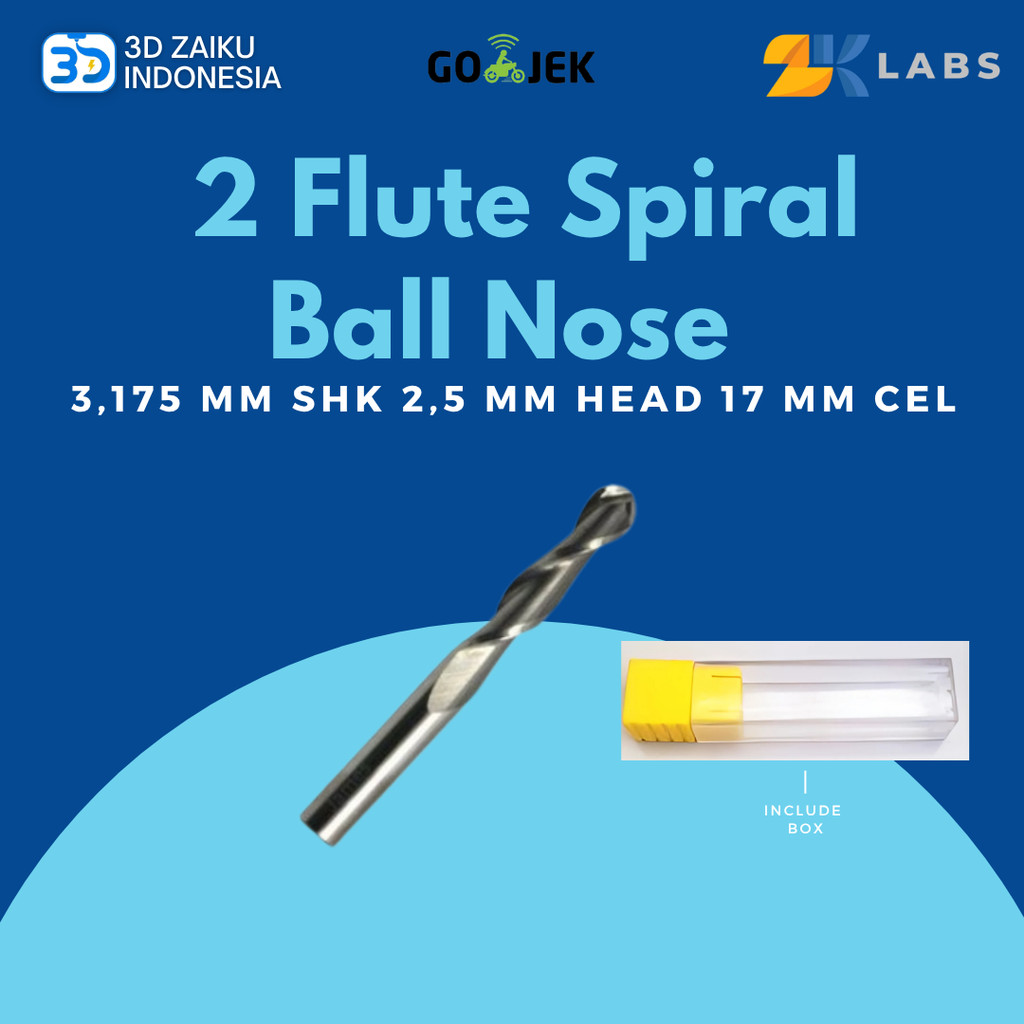 CNC Router 2 Flute Spiral Ball Nose 3,175 mm SHK 2,5 mm Head 17 mm CEL