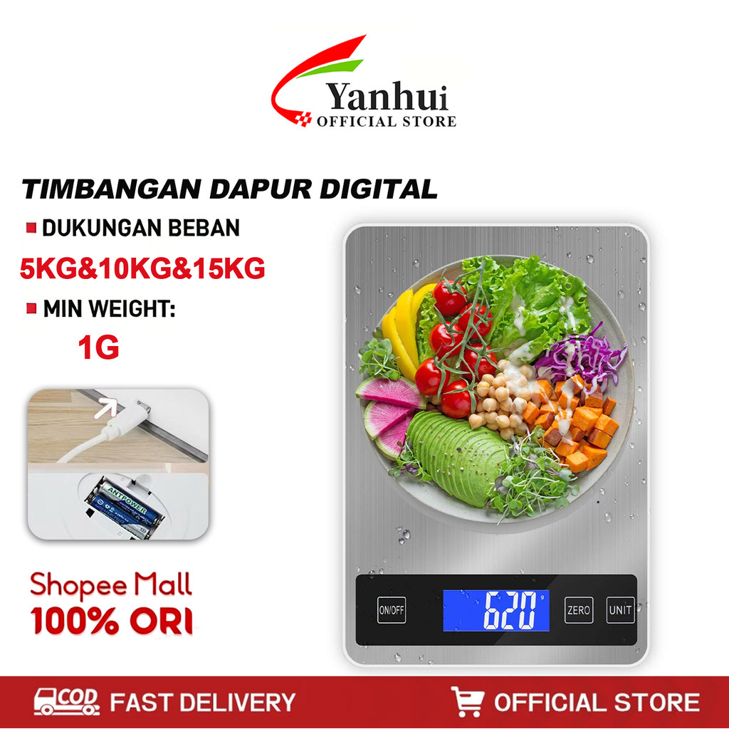 YANHUI Timbangan Dapur Digital 5kg/10kg/15kg Premium Timbangan Kue Akurasi 1g Bisa Cas