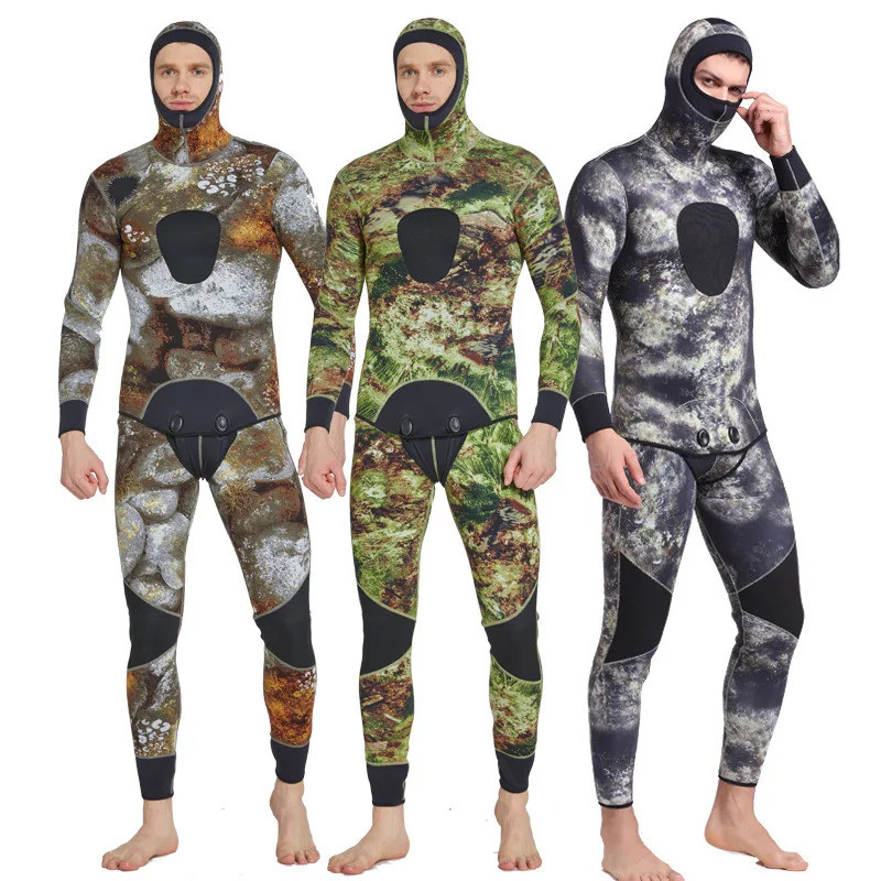 COD Baju Selam Wetsuit Pria 3MM Neoprene Dua Potong Berkerudung Anti Dingin Hangat untuk Spearfishin