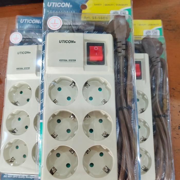 PROMO  STOP KONTAK COLOKAN LISTRIK UTICON 6 LUBANG + KABEL + ON OFF ST-1668