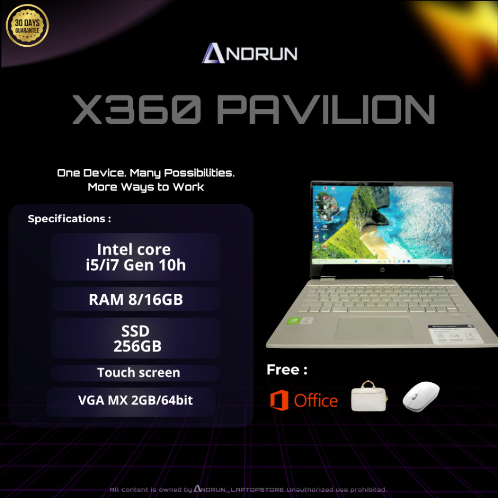 LAPTOP SEKEN HP X360 PAVILION || CORE i5/i7 GEN 10th || RAM 8GB/16GB SSD 256gb || Touchscreen || NVI