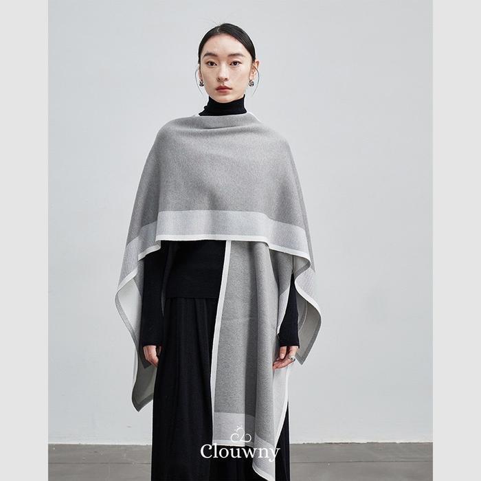 CLOUWNY -  Outer Wanita Two Tone Scarf Premium Knitt Grey Panjang Tebal Knitwear Basic Sweater Hitam