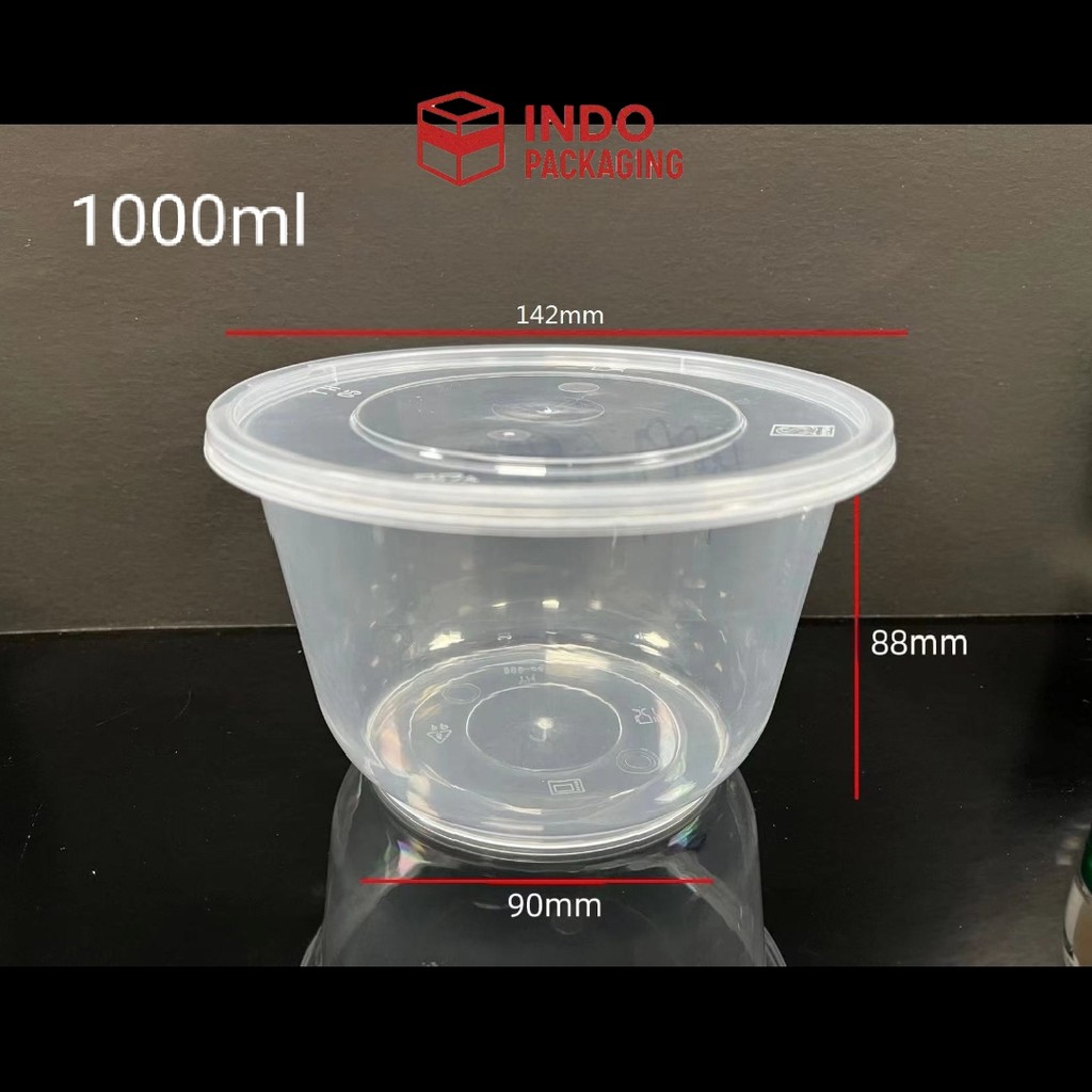 INDO PACKAGING Mangkok plastik 1000 ml Bowl / Thinwall BULAT 1000ml + tutup cup