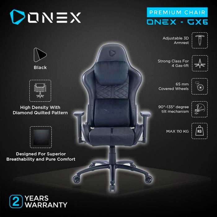 ONEX GX6 Premium Quality Kursi Gaming Chair - BLACK - GX6-BK