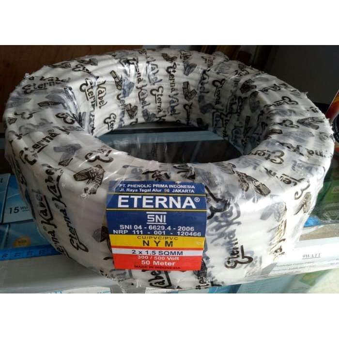 KABEL ETERNA NYM 2x1.5mm KABEL LISTRIK PUTIH TUNGGAL PER ROL SNI