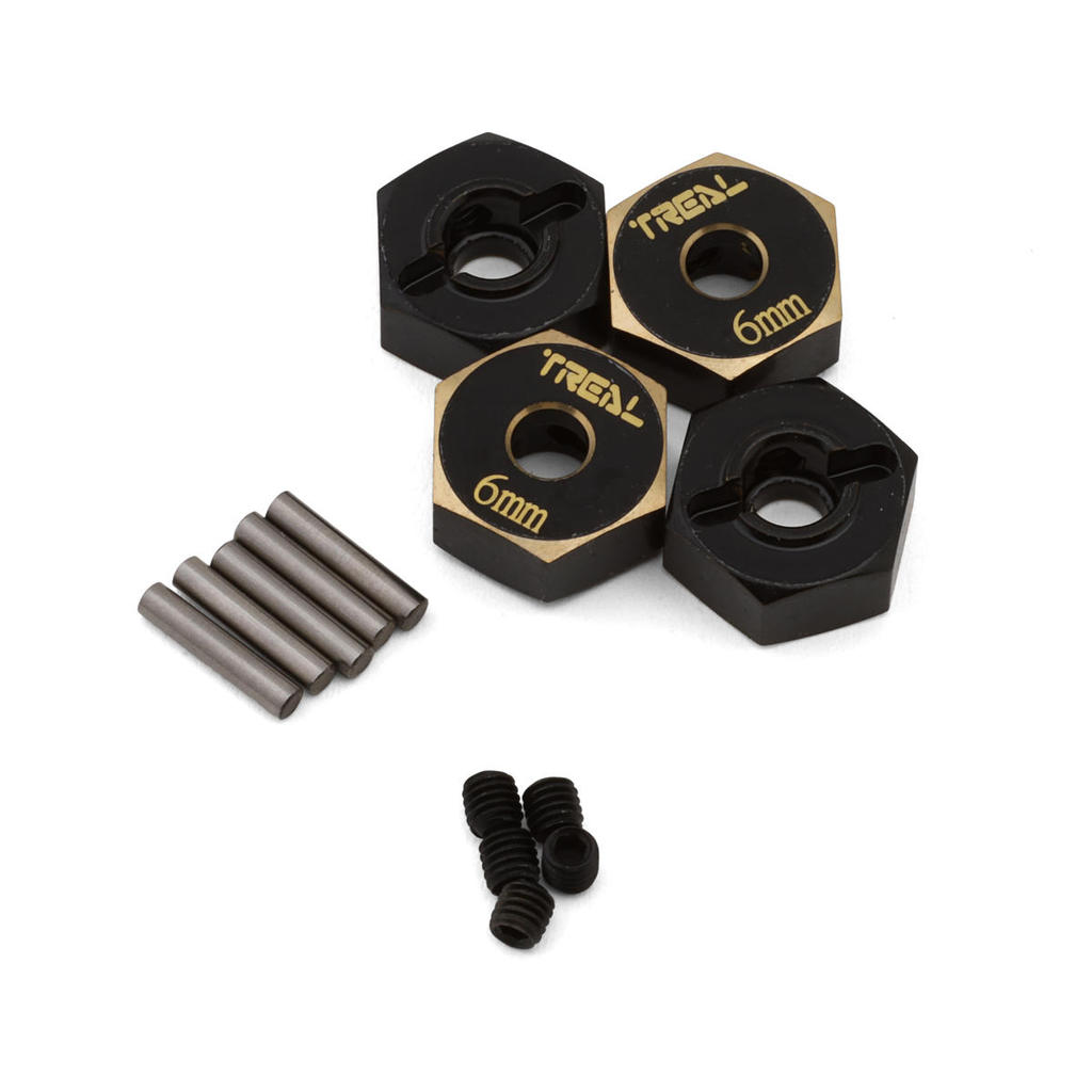 TREAL HOBBY SCX10 II BRASS HEX ADAPTERS (4) (6MM OFFSET) #TLHTSCX10II-12