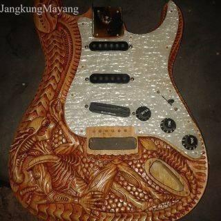 A body gitar ukir kayu mahoni super bahan MENTAHAN TNP KLENGKAPAN fnx019 murah
