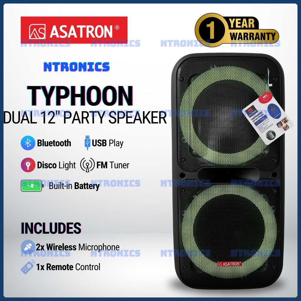 Asatron Typhoon Dual 12 Inch Bluetooth Party Speaker