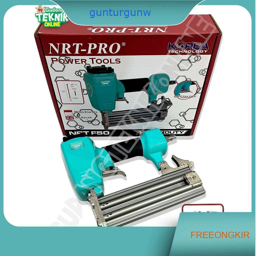 Mesin Paku Tembak Lurus F50 NRT PRO 10-50mm / Air Nailer Paku Tembak Angin Kompresor Safety Lock Pak