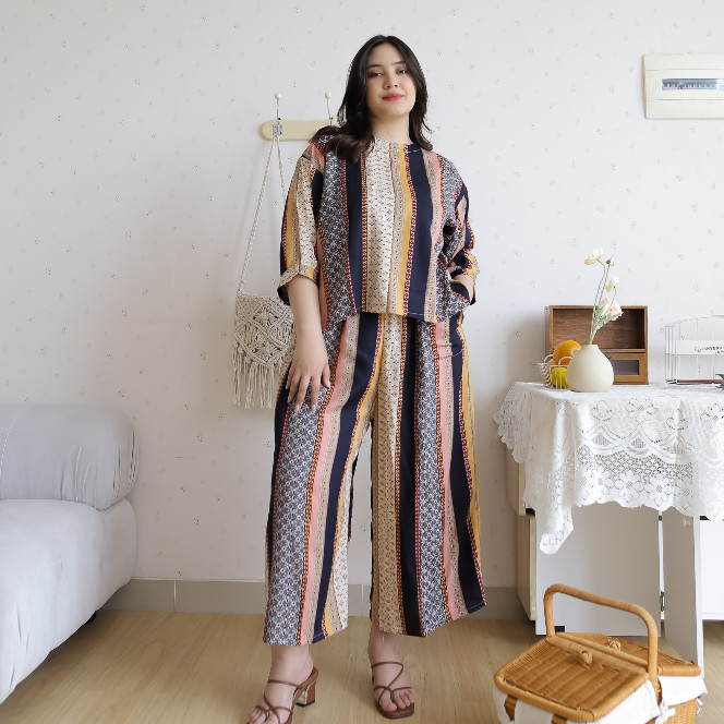 Nagita setelan baju atasan dan celana kulot batik richa setelan 7/8 panjang katun rayon dewasa wanit