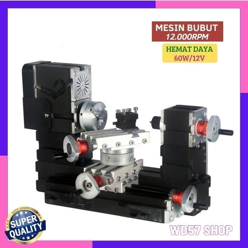 Mesin Bubut Mini Lathe Machine Pertukangan Pemotong Besi Kayu Logam Almunium Noken As Acrylic Soft M