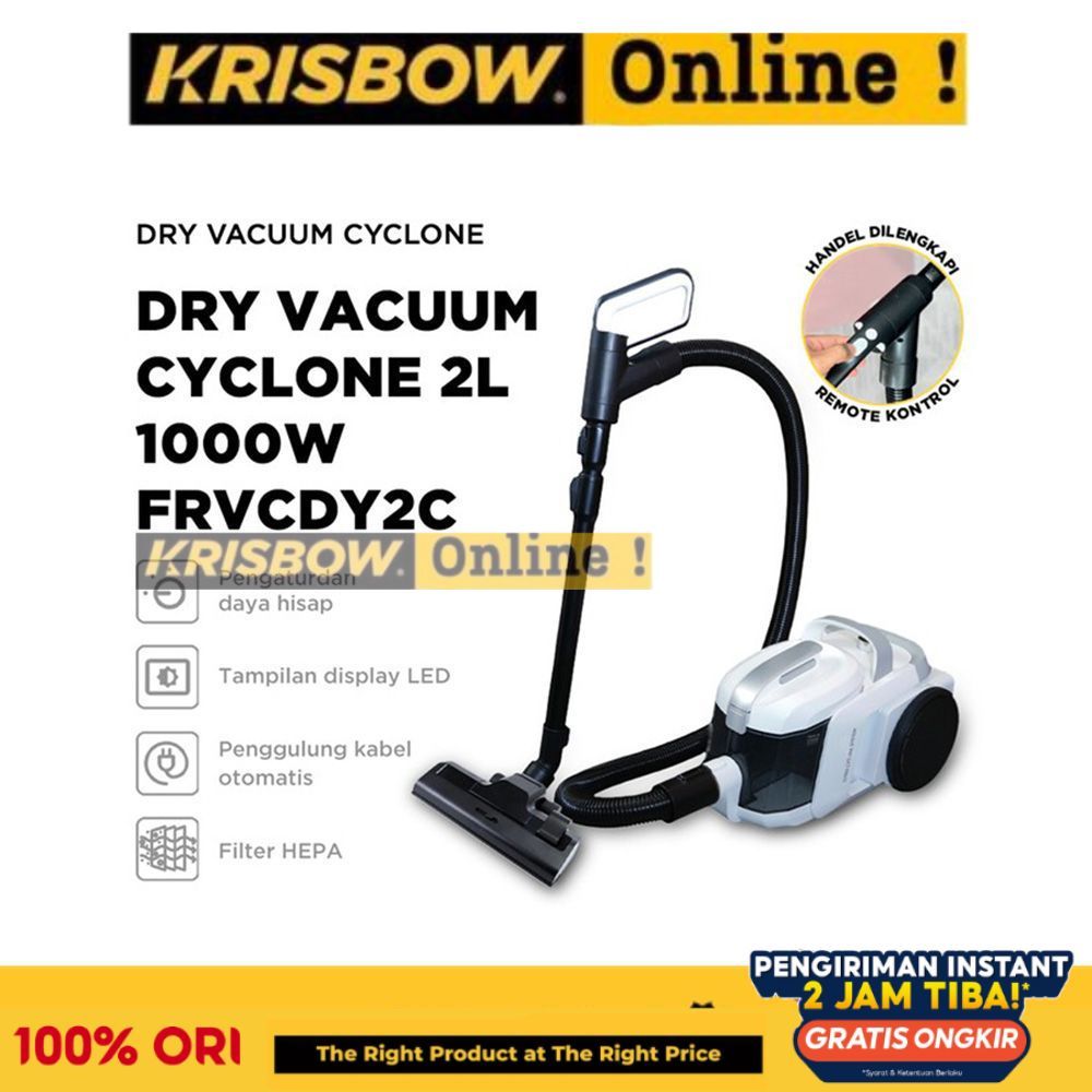 Krisbow Vacuum Cleaner Dry Cyclone 2 ltr 1000 Watt - Putih Penyedot Debu Vakum Alat Sedot Debu Alat 