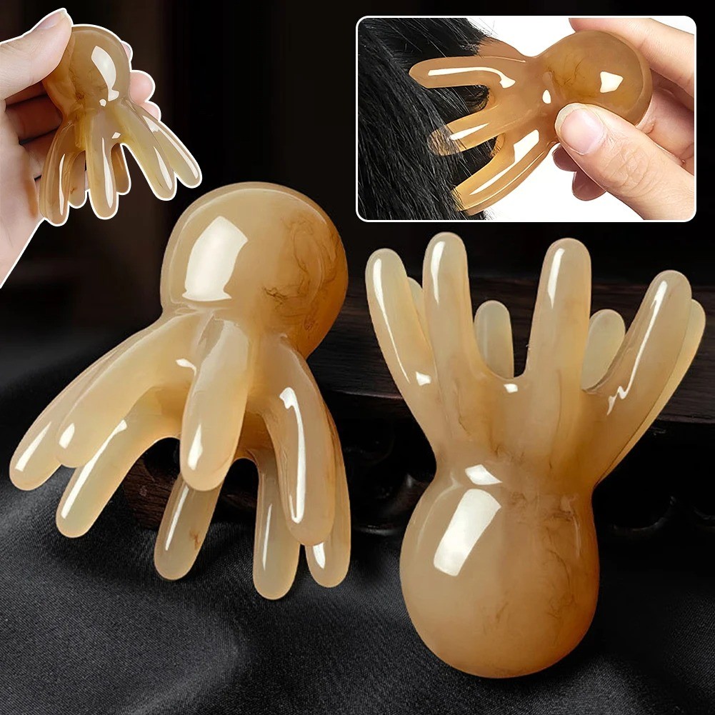 Resin Octopus Massage Comb Head Merian Scraping Scalp Massager Tool Portable 8-Prong Head SPA Massag