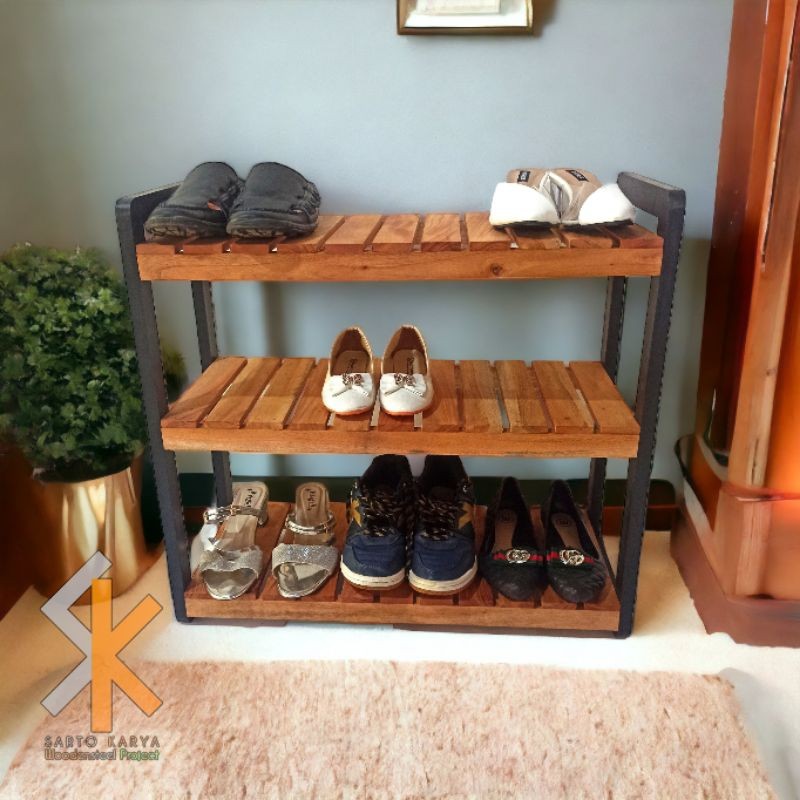Furniture Sukabumi | Rak Sepatu Kayu 3 Susun / Rak Kayu Minimalis Serbaguna Aesthetic