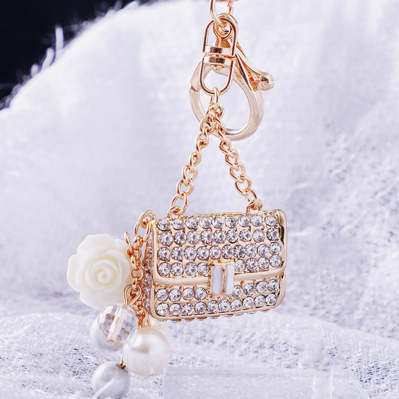 Fashionable Pearl Small Chanel-style Crossbody Bag Car Keychain