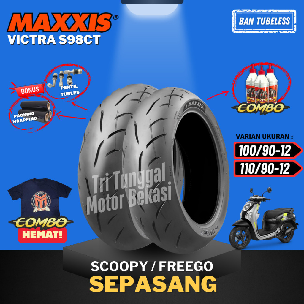 [PAKET SEPASANG SCOOPY] BAN MAXXIS RING 12 VICTRA 98 CT TUBELESS 100/90-12 & 110/90-12 / BAN MOTOR S