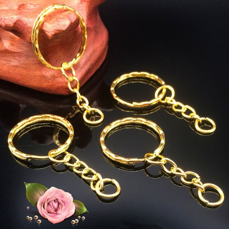 50pcs Ring Gantungan Kunci Gold 25mm Keychain Ring Gepeng Pipih DIY