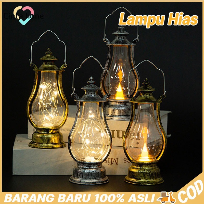 Lampu Lentera LED Lampu Minyak Antik Hiasan Rumah Antik Lampu Minyak Portable Dekorasi Ramadhan Leba