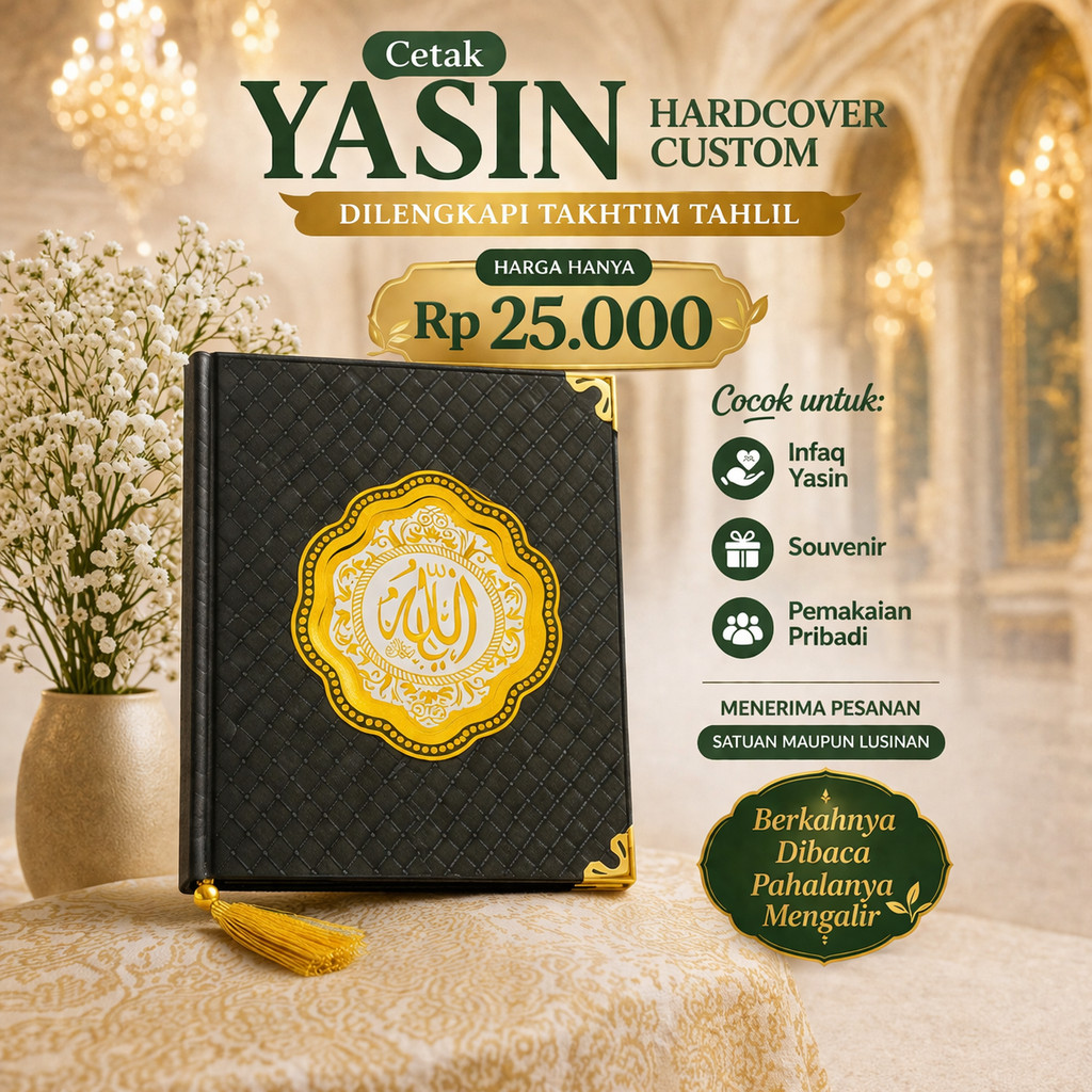 Buku Yasin Hardcover Hitam Jaring | Cetak Buku Yasin Custom| Dilengkapi Takhtim Tahlil