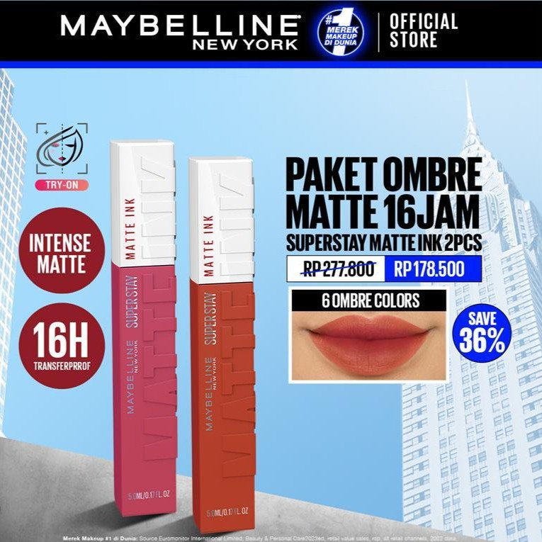 MAYBELLINE Paket Hemat Superstay Matte Ink 2 pcs Ombre Set Lipstick - Long Lasting Lipstick Matte Wa