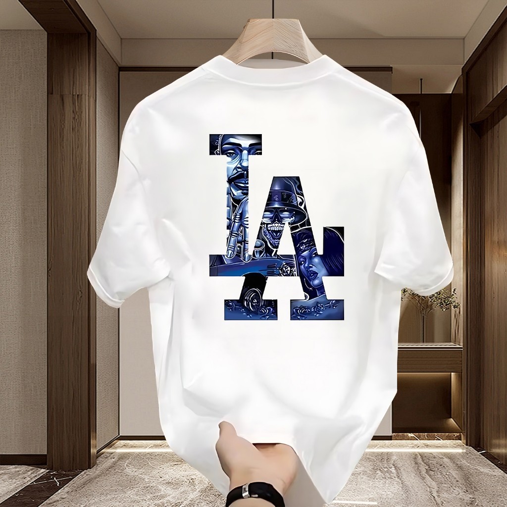 COD KAOS personalitas  t shirt kaos putih pria STIKER DEPAN BELAKANG kaos los angles / KAOS DISTRO P