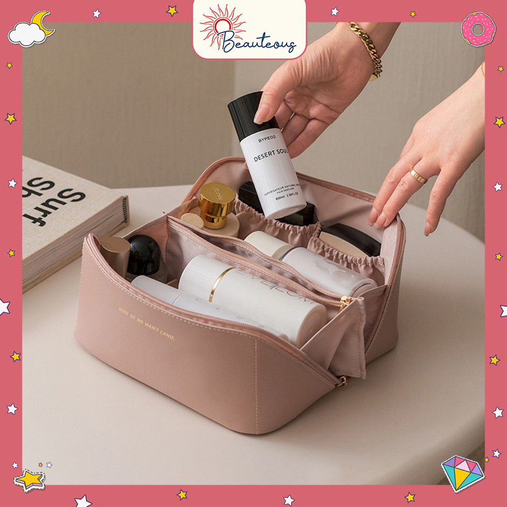 V GLOW - Tas Kosmetik Lipat Travel Pouch Tahan Air Tempat Penyimpanan Skincare Make Up Body Care