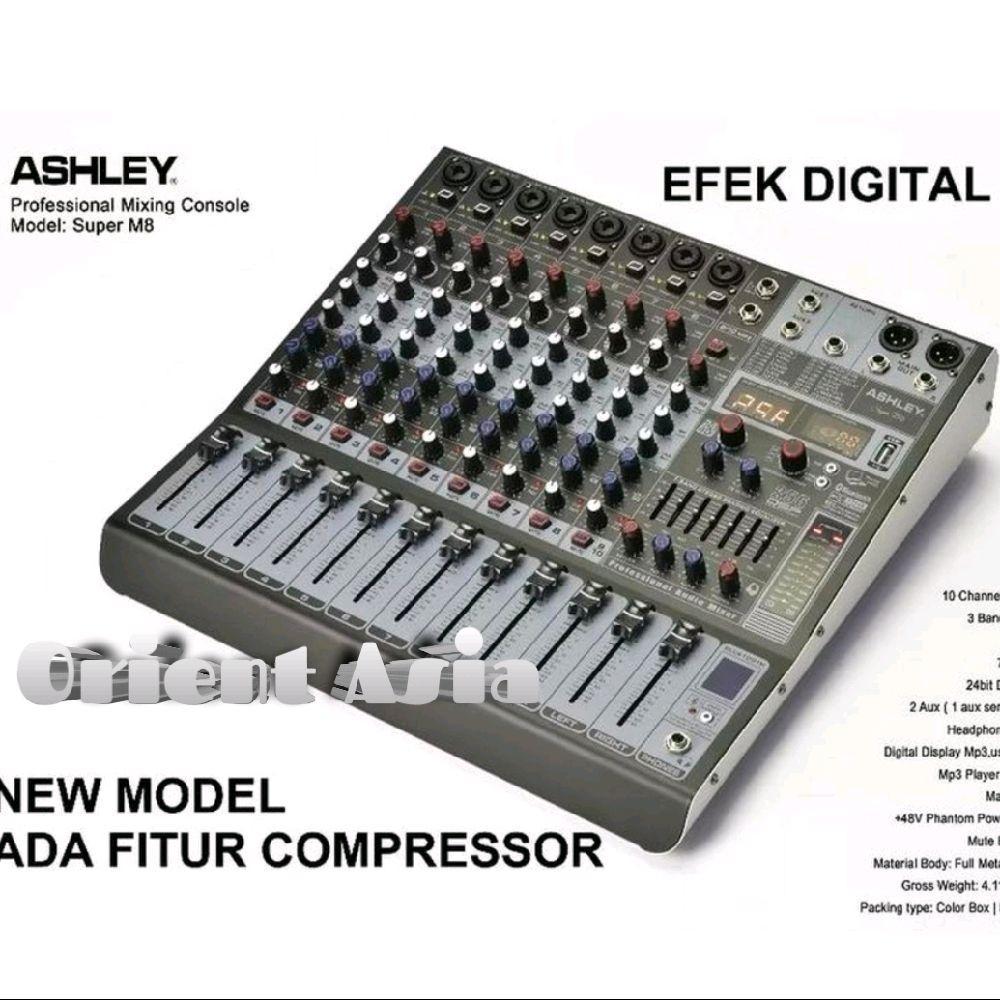 Mixer Ashley Super M8 Compress 256dsp Original 8 Channel USB Bluetooth metal Handphone soundcard sup