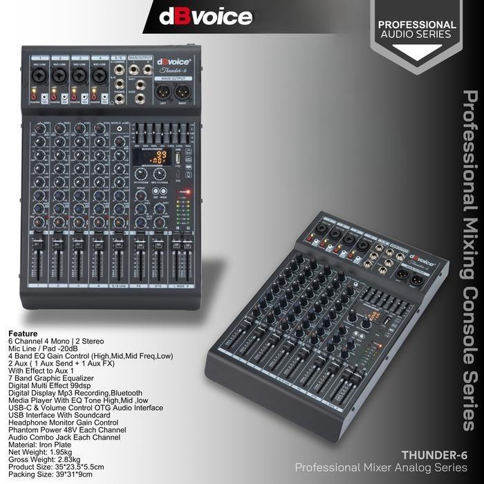 Mixer 6Ch dengan Dual Audio Interface USB-A dan USB-C dBvoice THUNDER-6