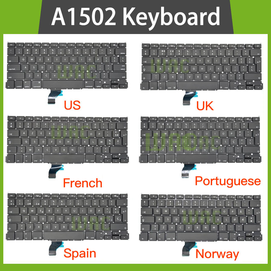 New test Laptop A1502 Keyboard US UK Spain Russian Fren Swiss Portugal Layout For Macbook Pro Retina