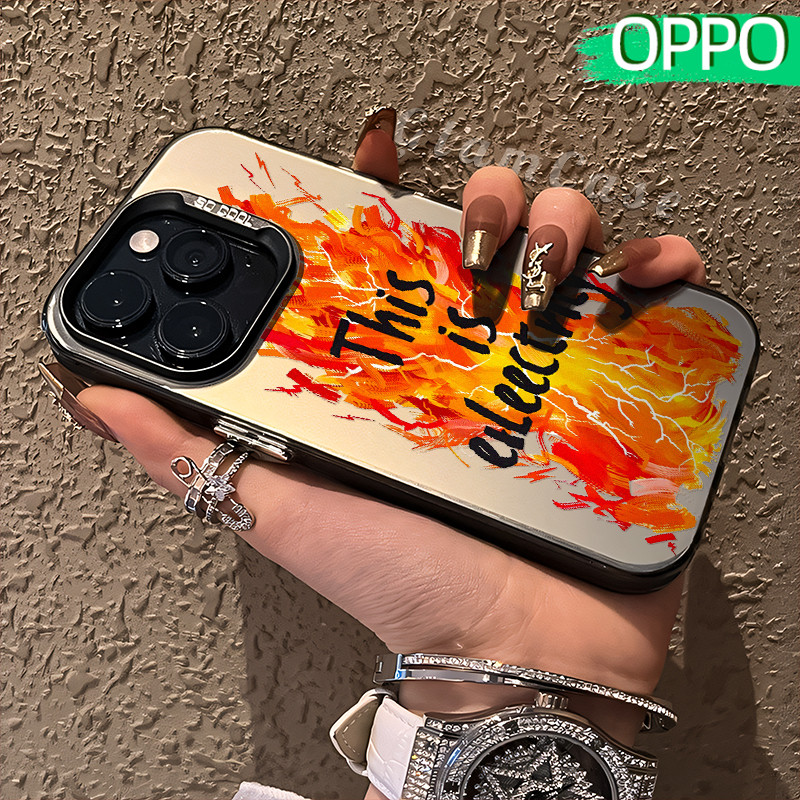 Cool Flame Glossy Hologram PC Case OPPO A18 A57 A16 A15 A17 A60 A3x A3s A5s A54 A53 A12 A31 A58 A1K 