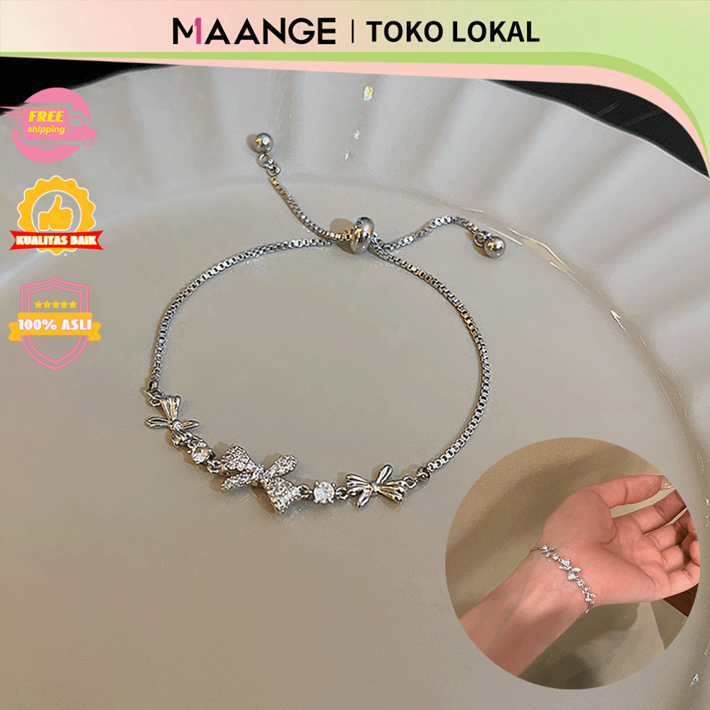 Gelang Titanium Wanita Adjustable Elegan Fairy Berlian Dasi kupu-kupu Aesthetic Korea Aksesoris Cant