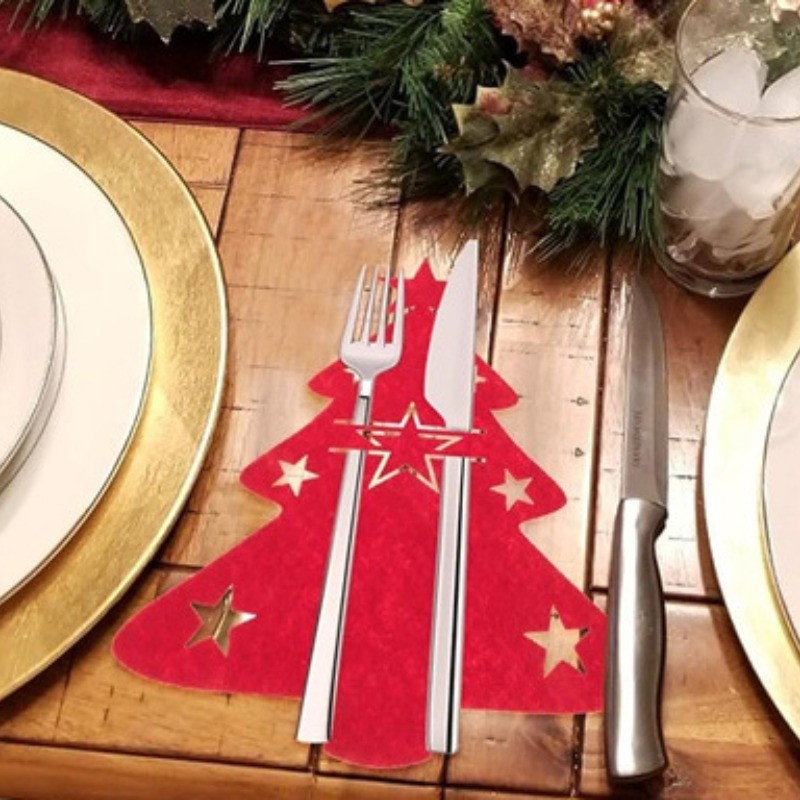 Non-woven fabric Knife and Fork Holder Christmas Elk Xmas Tree Pocket Cookware Organizer Table Decor