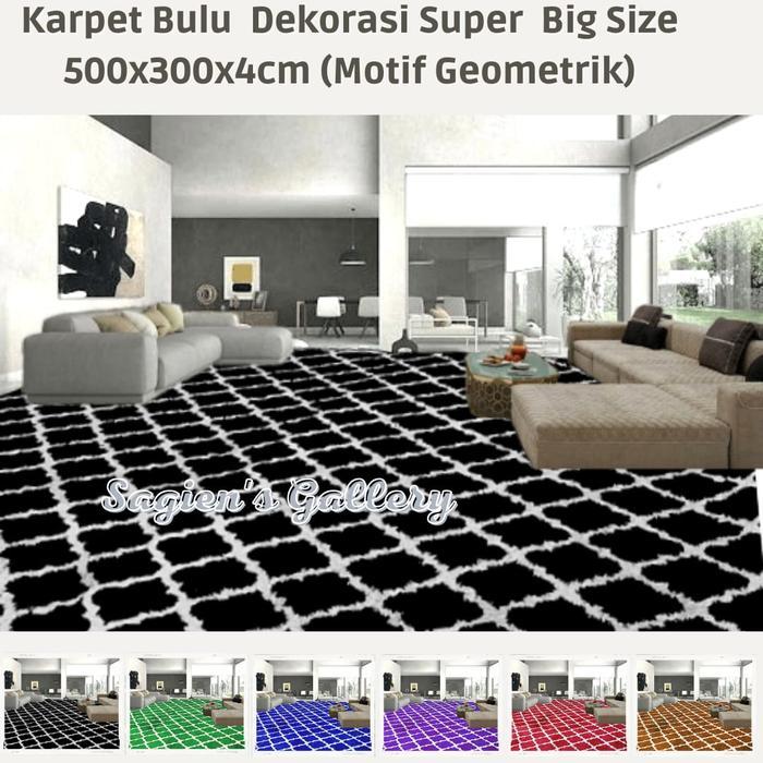 karpet Bulu Jumbo Motif Geometric Size 500x300x4.5cm/ Surpet/ Matras - Hitam, 500x300x4cm