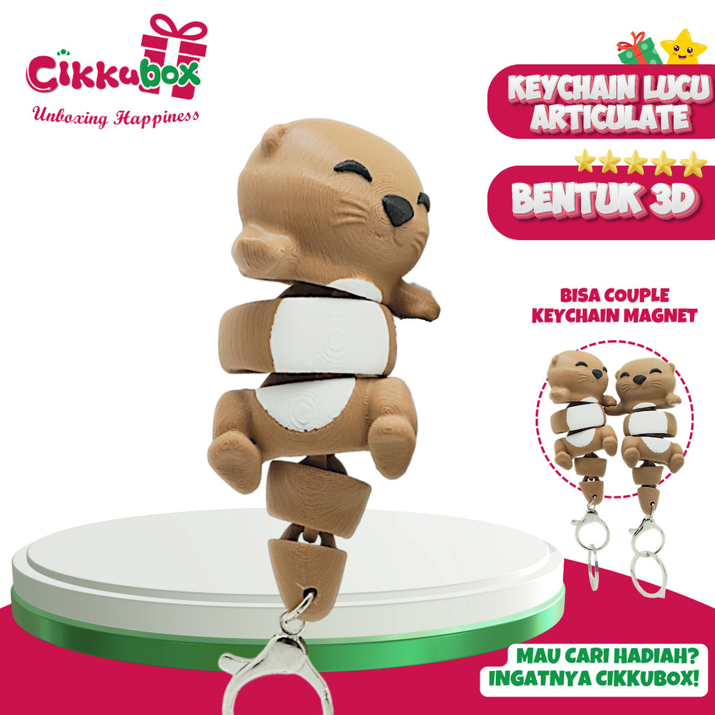 CIKKUBOX Gantungan Kunci Articulated Magnet Couple Sahabat Hewan Otter (Berang-berang) 3D Printer Ka