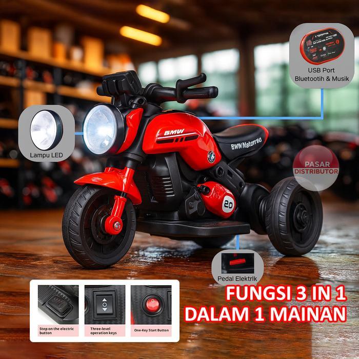 Motor Listrik Anak Roda Tiga dengan Lampu LED dan Musik Mainan Kendaraan Edukatif untuk Balita