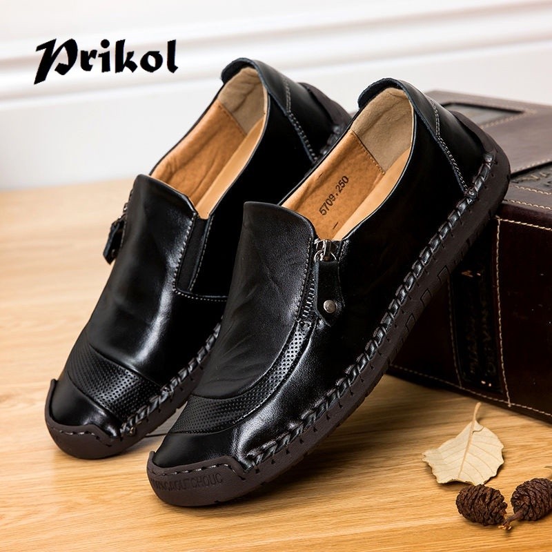 Prikol COD Sepatu Slip On Loafer Pria Casual Slop Resleting Formal Kerja Sepatu Santai Kantor Kulit 
