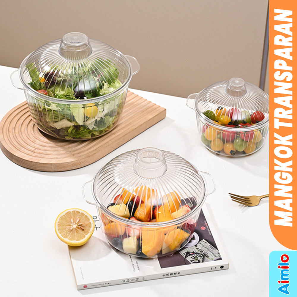 Aimilo - Mangkok Plastik Dengan Tutup Mangkuk Salad Buah Sayur Aesthetic Tempat Es Buah Prasmanan