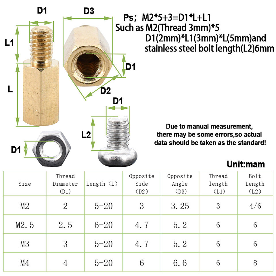 M2 M2.5 M3 M4 Brass Motherboard Standoffs Hex Board Rack Stud Spacing Screw Hexagon Single Head PCB 