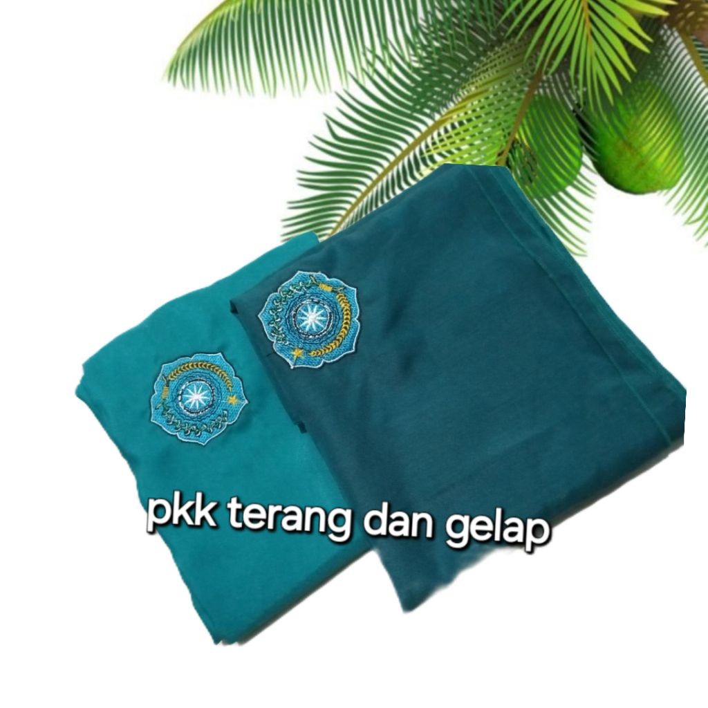 jilbab pkk hijau tosca tepian kelin logo bordir.terang dan gelap
